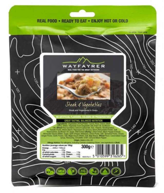 Wayfayrer Steak & Vegetables - Outdoor Camping Ready to Eat Meal Pouch