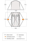 Vango Tryfan 200 Tent - 2 Man Tent - Measurements