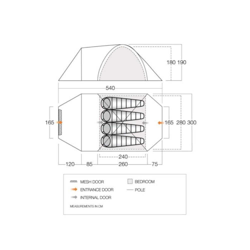 Vango Mokala 450 Tent - 4 Person Tent (Treetops) - 2021 diagram