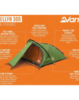 Vango Helvellyn 300 Trekking Tent - 3 Man Semi-Geodesic Tent (Pamir Green)