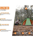 Vango Helvellyn 300 Trekking Tent - 3 Man Semi-Geodesic Tent (Pamir Green)