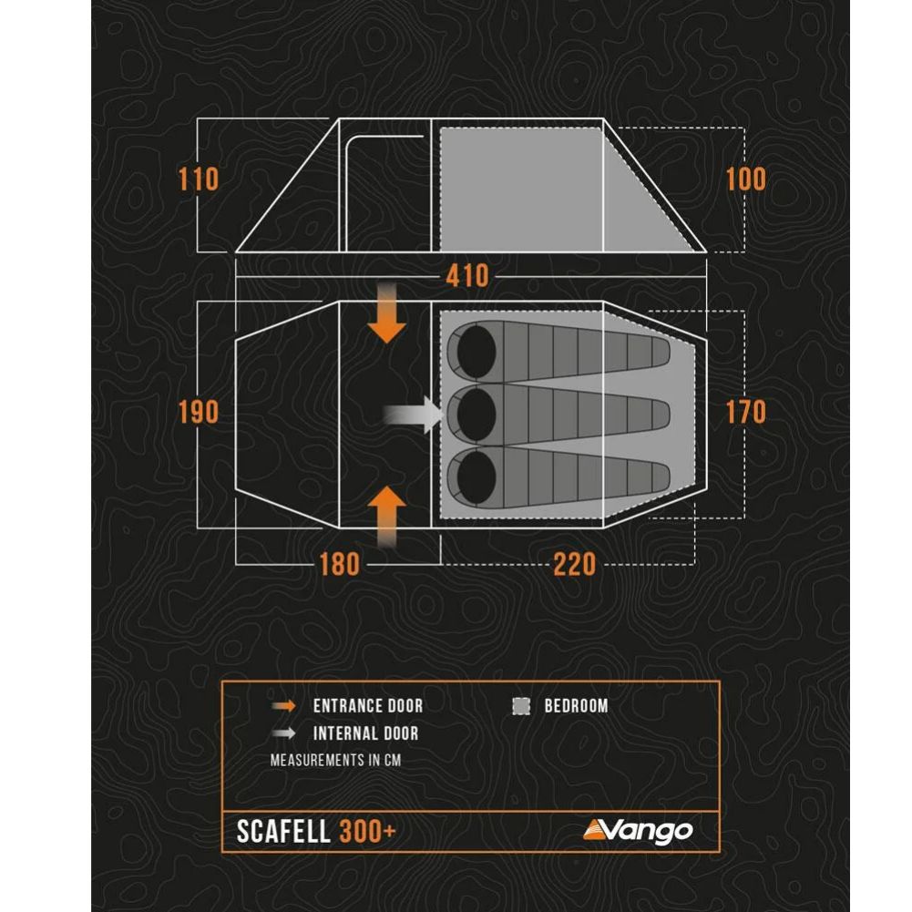 Vango Scafell 300+ (Plus) Tent - 3 Man Trekking Tent (2025) diagram