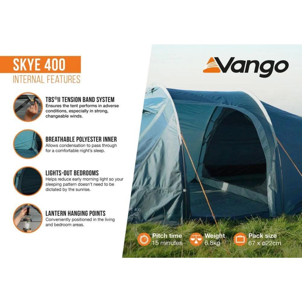 Vango Skye 400 Tent - 4 Man Tent (Deep Blue) - Internal Features