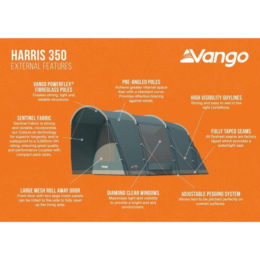 Vango Harris 350 Tent - 3 Person Family Poled Tent External Features
