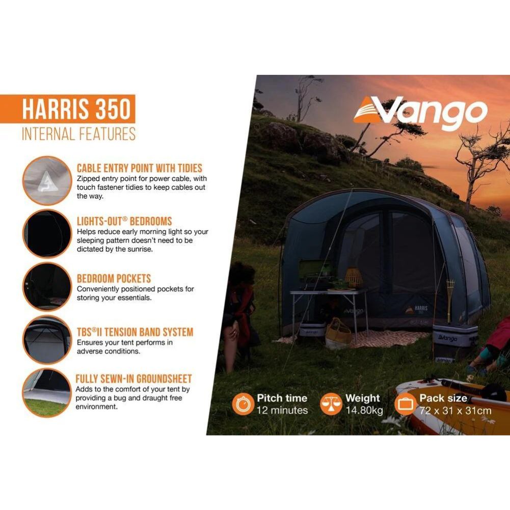 Vango Harris 350 Tent - 3 Person Family Poled Tent Internal Features