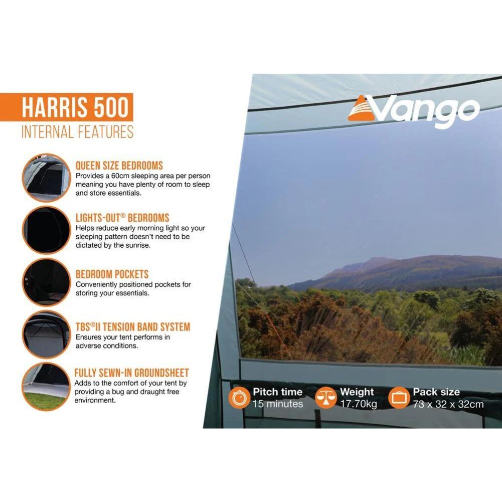 Vango Harris 500 Tent  - 5 Person Family Poled Tent Internal Features