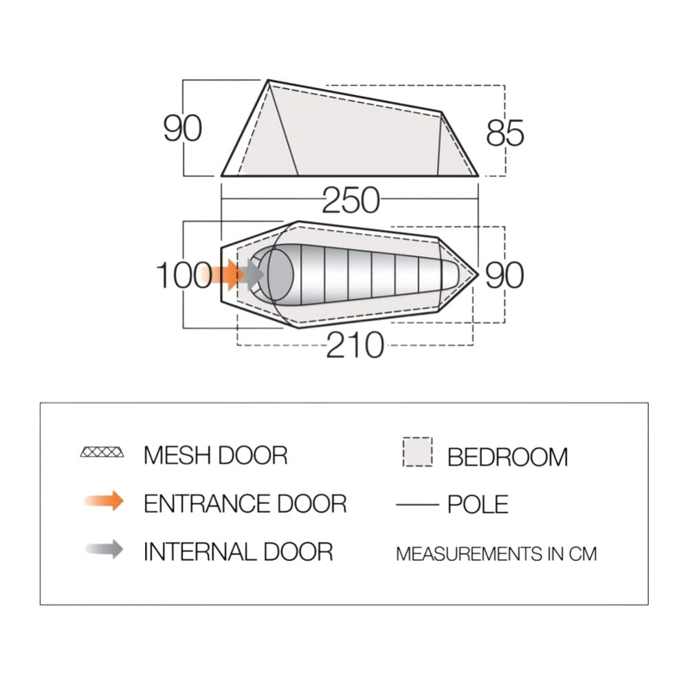 Vango Soul 100 Tent - 1 Man Lightweight Tent - Measurements
