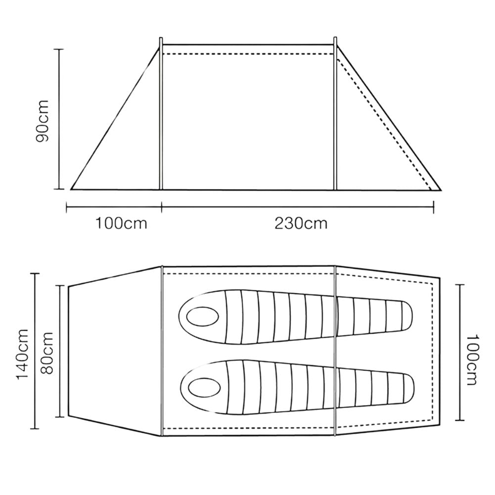 Wild Country Hoolie 2 Compact V2 Tent - 2 Man Tent - Measurements