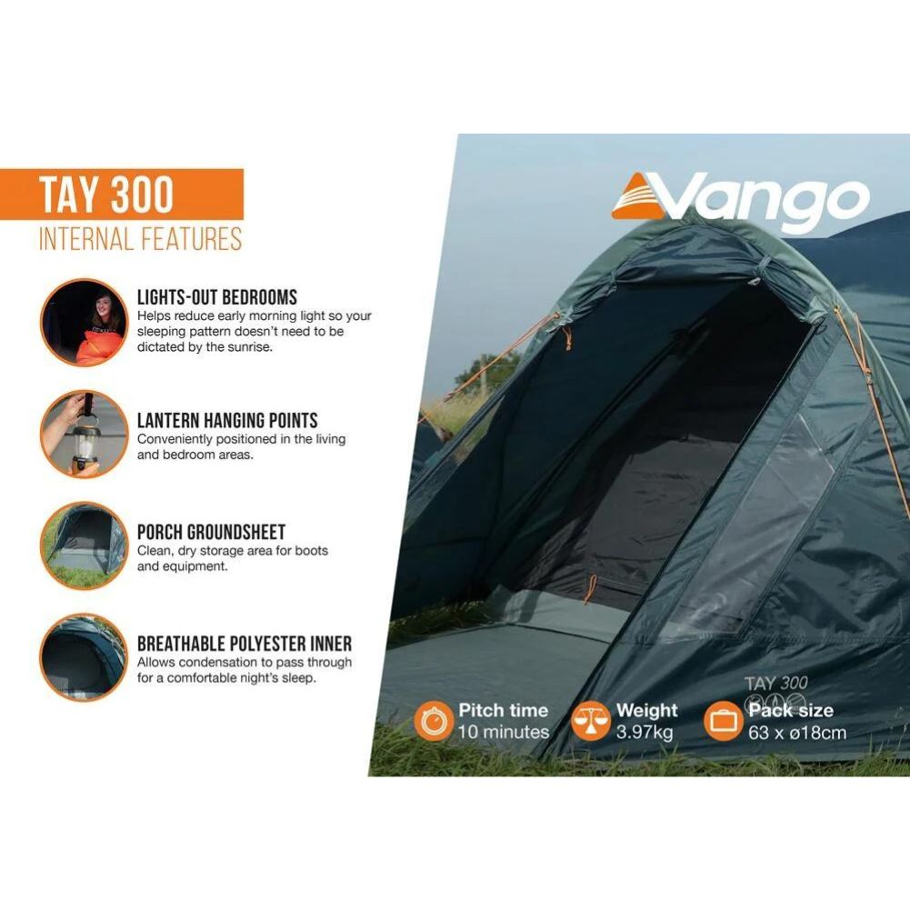 Vango Tay 300 Tent - 3 Man Tent (Deep Blue) - Internal Features