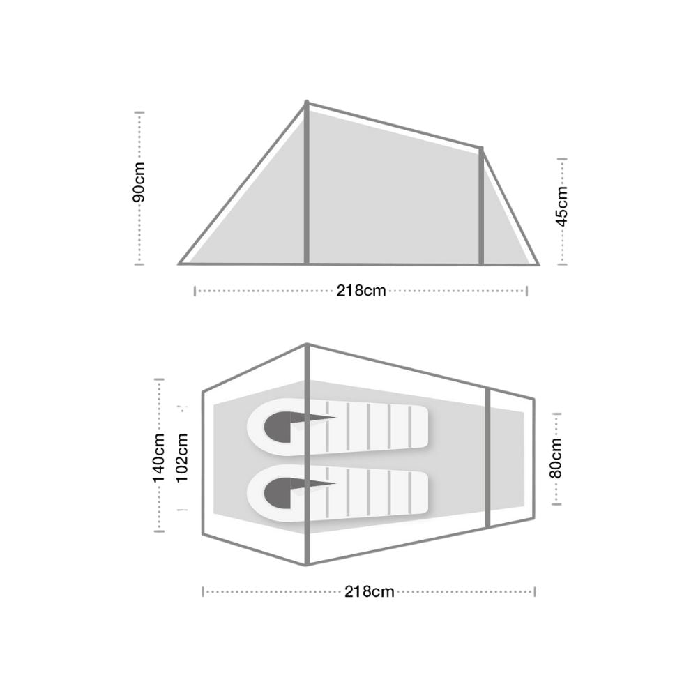 Wild Country Coshee 2 V2 Tent - 2 Man Tent - Measurements