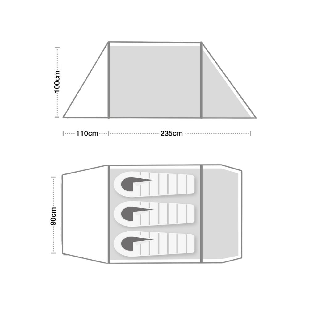 Wild Country Hoolie 3 Compact V3 Tent - 3 Man Tent - Measurements