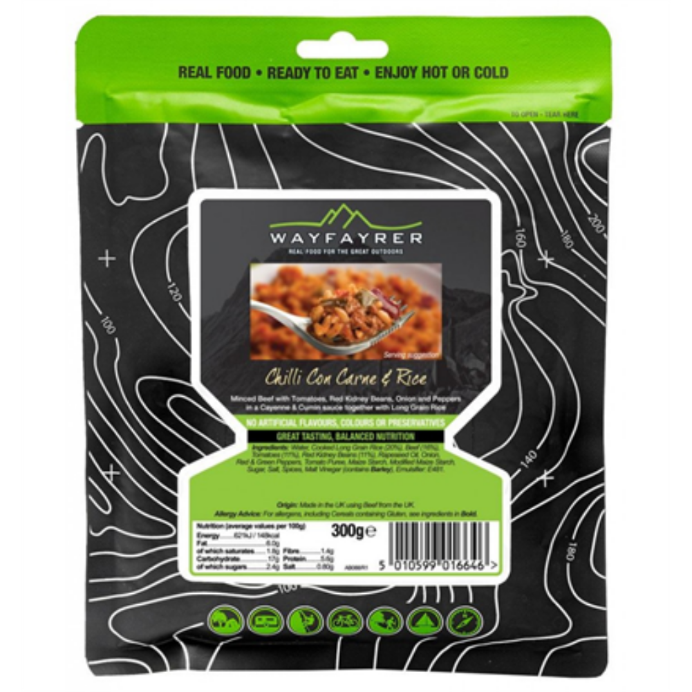 Wayfayrer Chilli Con Carne & Rice - Outdoor Camping Ready to Eat Meal Pouch