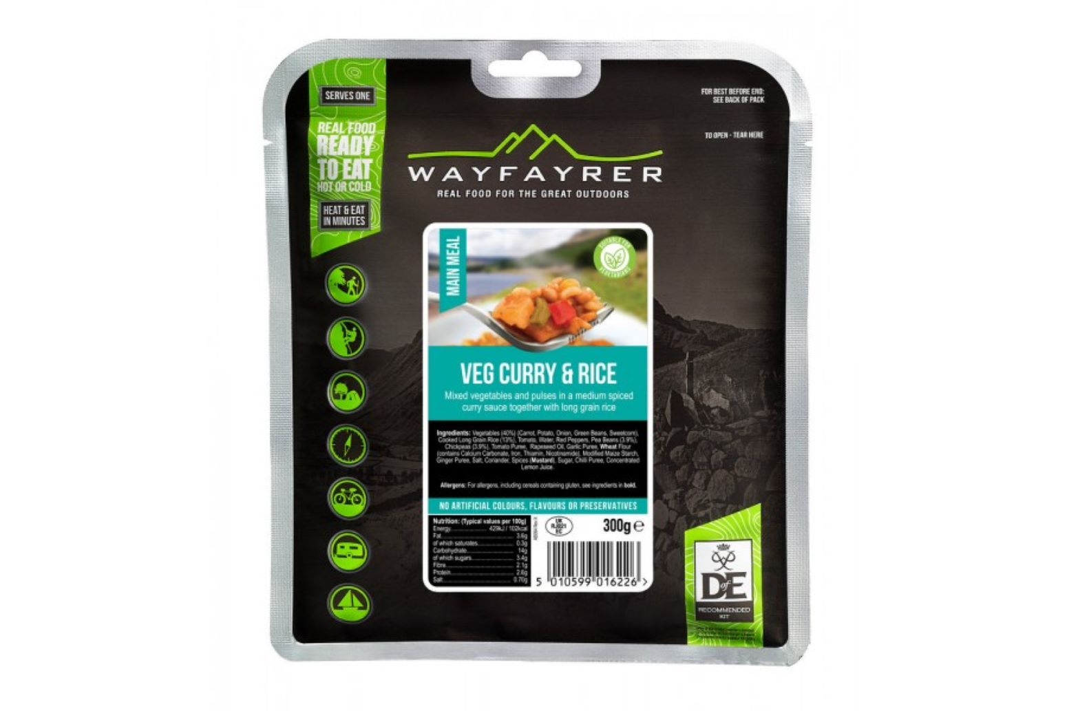 Wayfayrer Vegetable Curry & Rice - Outdoor Camping Ready to Eat Meal Pouch