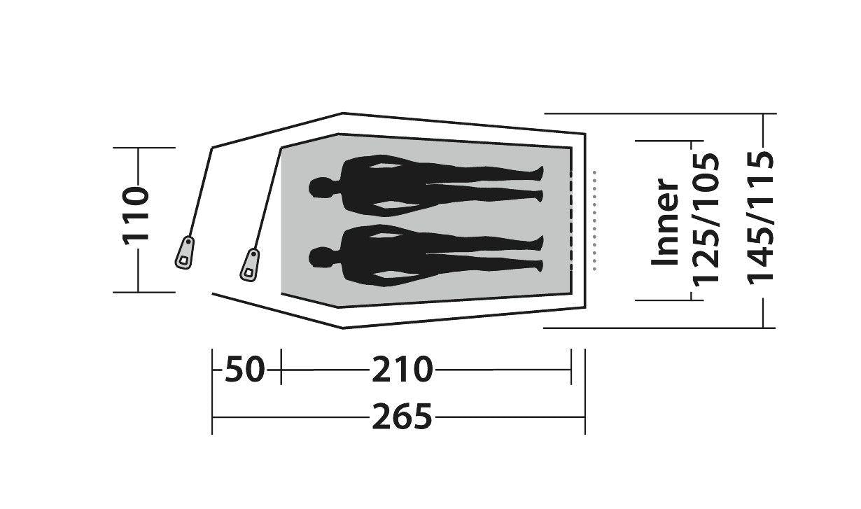 Easy Camp Energy 200 Compact Tent - 2 Man Tent - Measurements