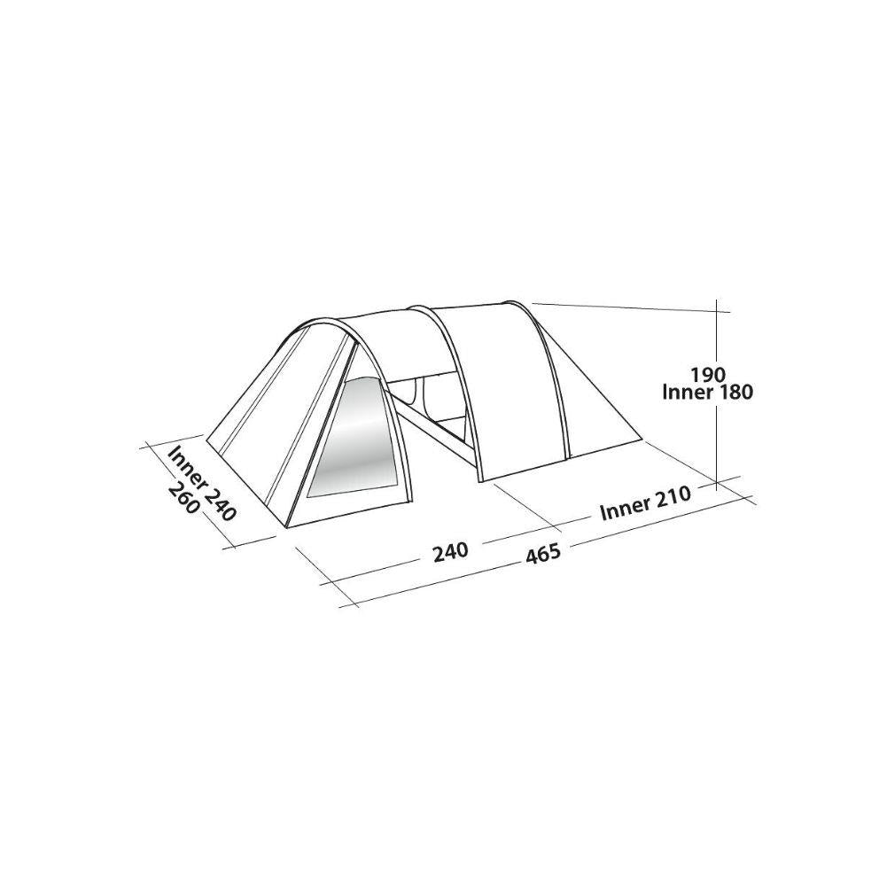 Easy Camp Galaxy 400 Tent - 4 Man Tunnel Tent 2023 (Rustic Green) Measurements