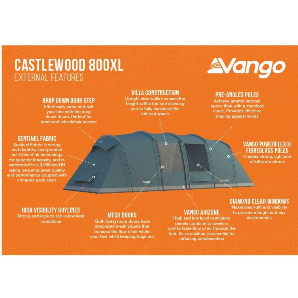 Vango Castlewood 800xl Package Tent - 8 Man Poled Family Tent (2023) Stats