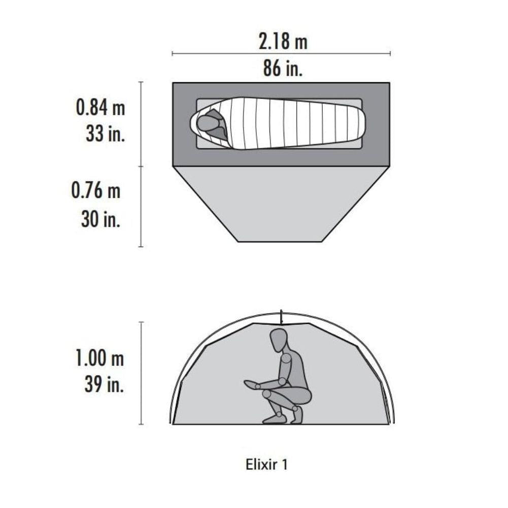 MSR Elixir 1 Tent - 1 Person Solo Backpacking Tent - (Green) Measurements