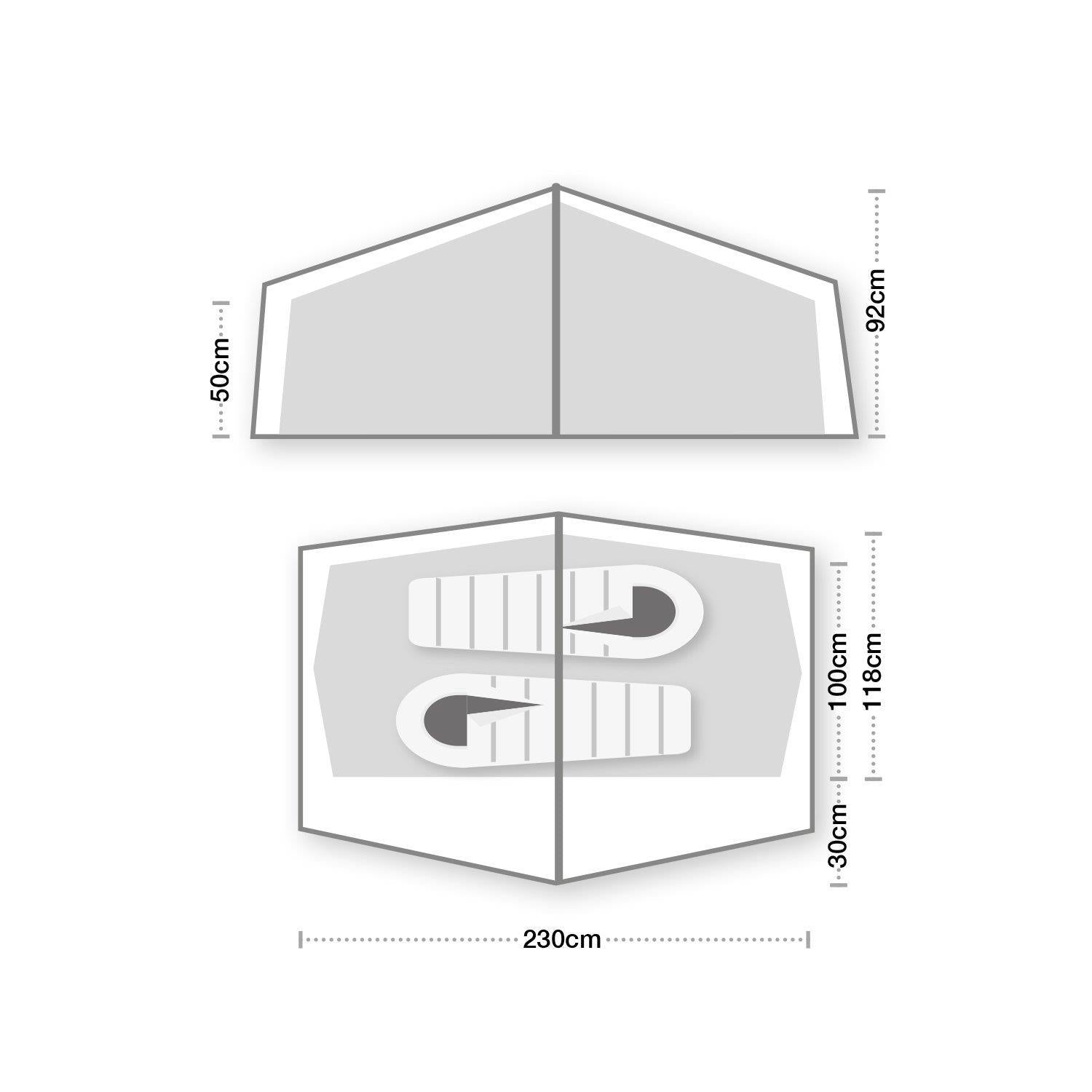 Wild Country Zephyros Compact 2 V3 Tent + Footprint Package - Measurements