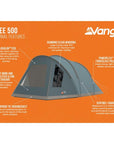 Vango Tiree 500 Tent - 5 Man Tent (Mineral Green) info