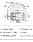 Vango Soul 200 Tent - 2 Man Tent (Deep Blue) - Measurements