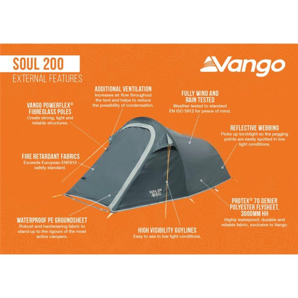 Vango Soul 200 Tent - 2 Man Tent (Deep Blue) External Features