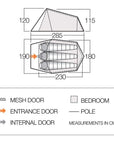 Vango Soul 300 Tent - 3 Man Tent (Deep Blue) - Measurements