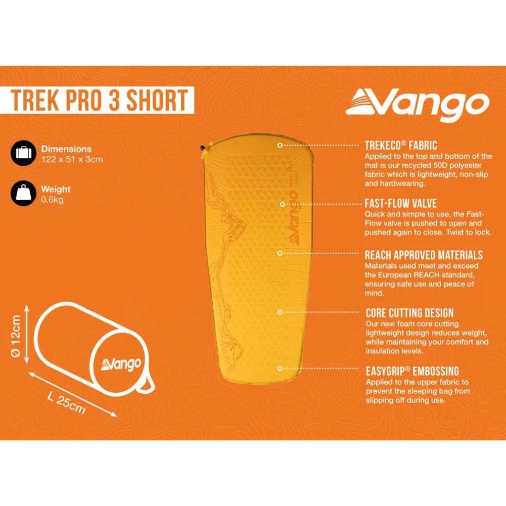 Vango Trek Pro 3 Short Self-Inflating Sleep Mat (Yellow Blaze)