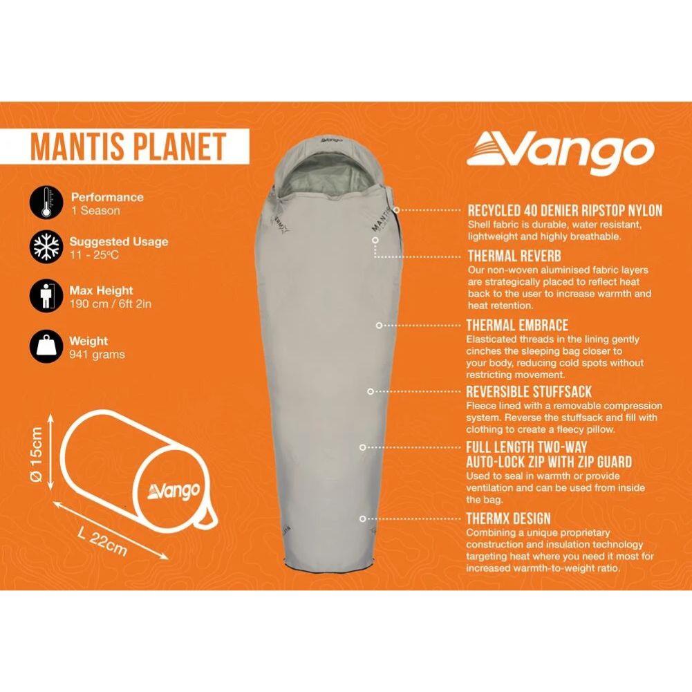 Vango Mantis Planet 50 Travel Sleeping Bag (Grey Flannel) info