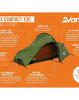 Vango Apex Compact 100 Tent - 1 Man Lightweight Tent (Forest Green)