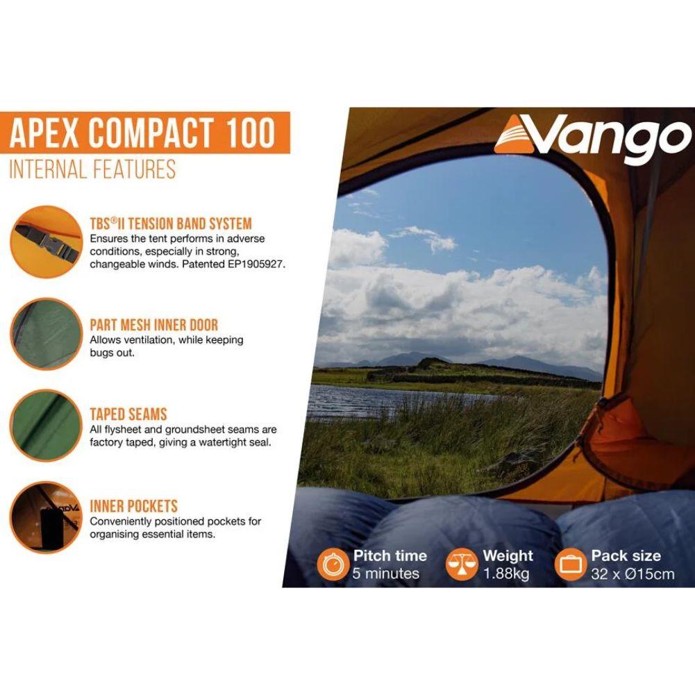 Vango Apex Compact 100 Tent - 1 Man Lightweight Tent (Forest Green)