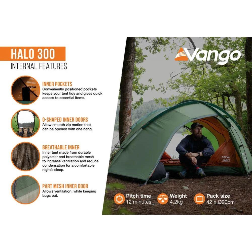 Vango Halo 300 Tent - 3-Man Tent (Forest Green) 2025 info