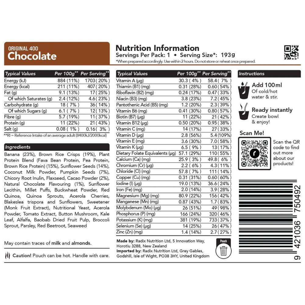 Radix Nutrition Original Breakfast v9.0 - 400Kcal (Chocolate)
