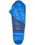 Rab Ascent Down Sleeping Bag (-6°C) - Regular Wide - Left Zip (Tempest Blue/Maya Blue) open
