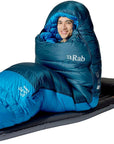 Rab Ascent Down Sleeping Bag (-18°C) - Regular - Left Zip (Tempest Blue/Maya Blue) sit up