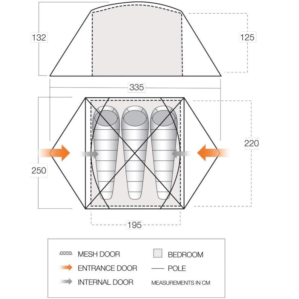 Vango Tryfan 300 Tent - 3 Person Tent Measurements
