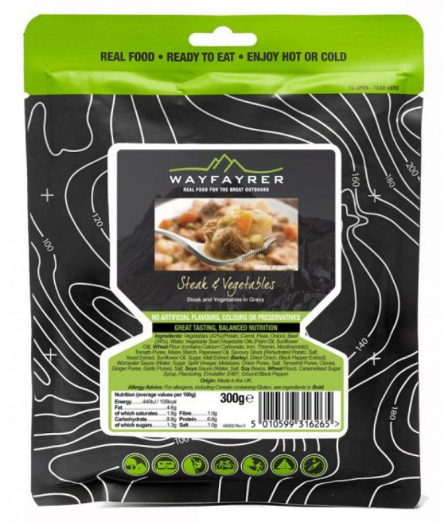 Wayfayrer Steak &amp; Vegetables - Outdoor Camping Ready to Eat Meal Pouch