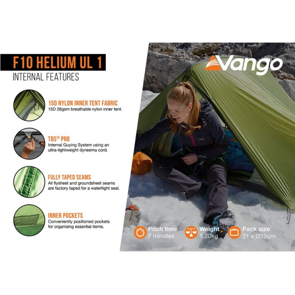 Force Ten (F10) Helium 1 UL Lightweight Tent - 1 Man Trekking Tent more info