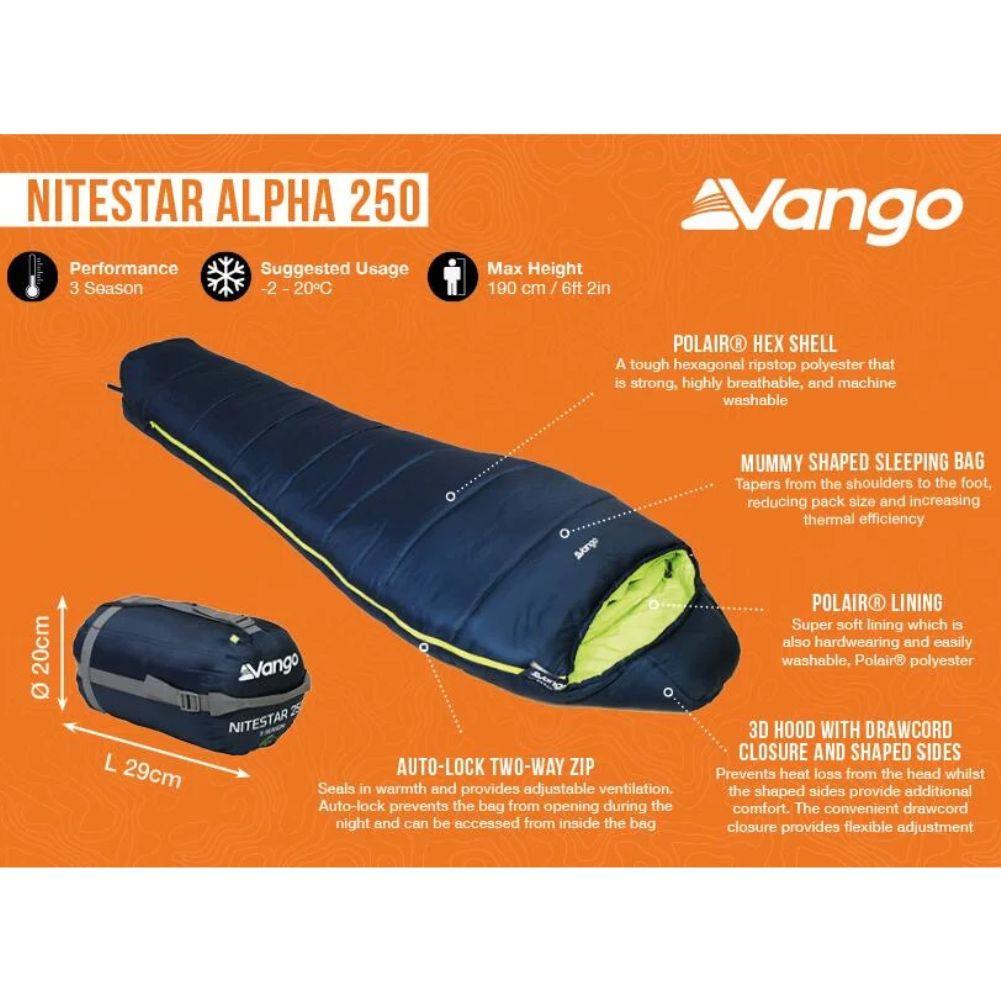 Vango Nitestar Alpha 250 Trekking Sleeping Bag (Ocean Green) info