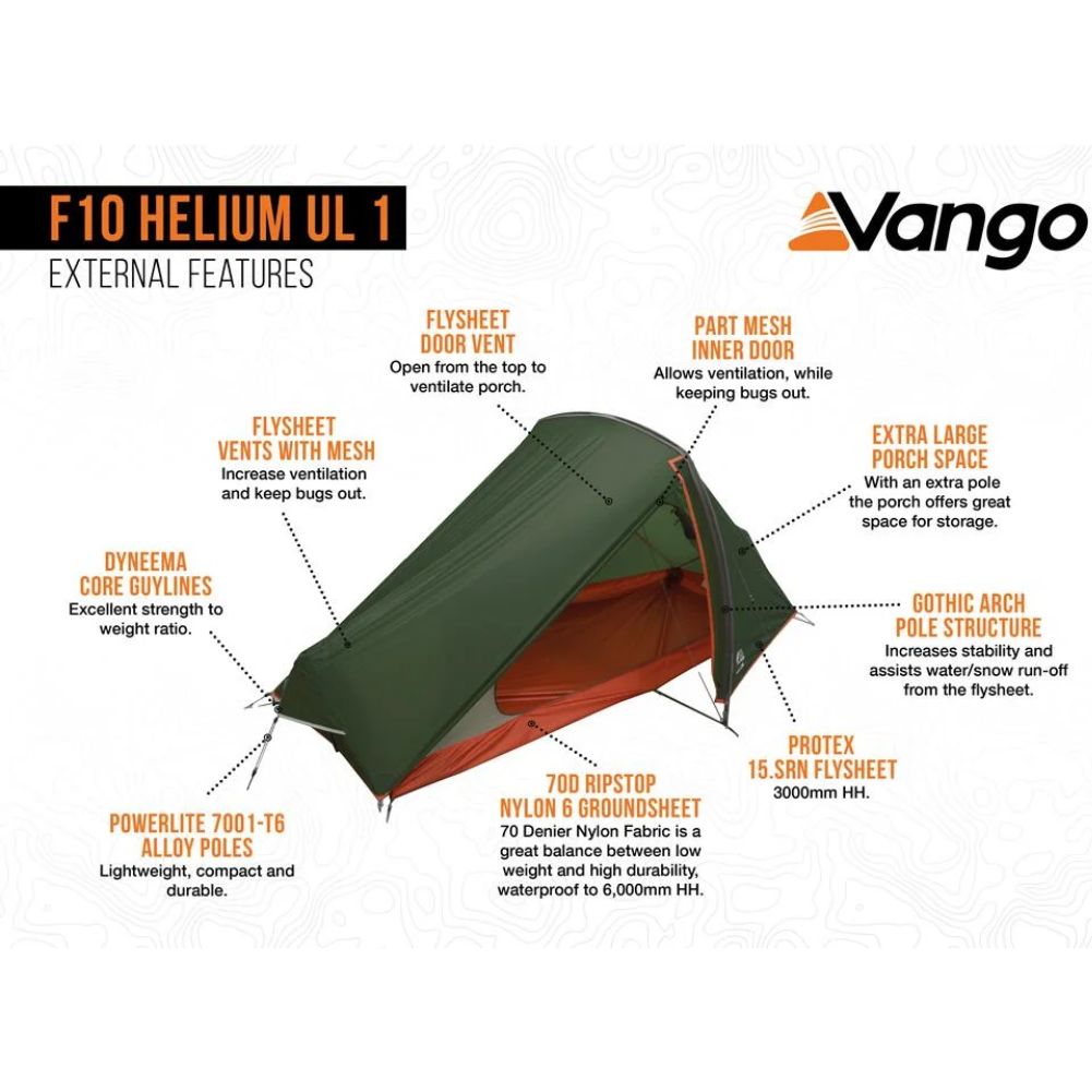 Force Ten (F10) Helium 1 UL Lightweight Tent - 1 Man Trekking Tent