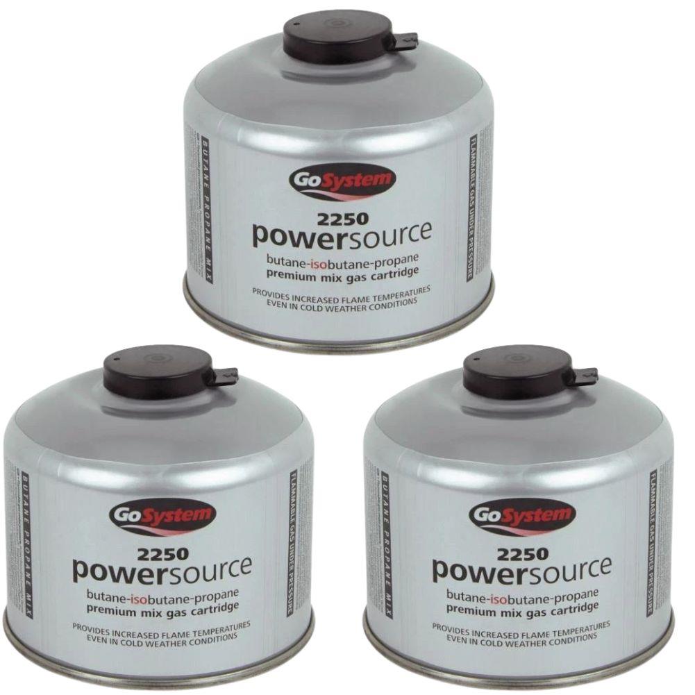 GoSystem Powersource 2250 (3 Pack) - Butane Propane Threaded Mix 225g Gas Cartridge
