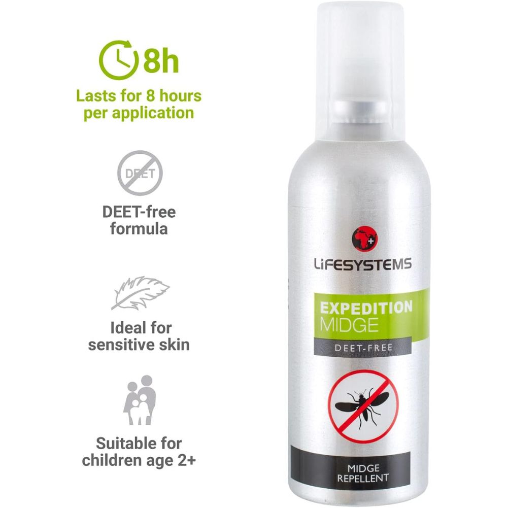 Lifesystems Midge DEET-Free Repellent 100ml Spray info