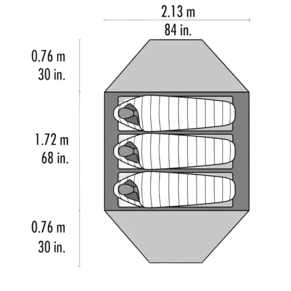 MSR Elixir 3 Tent - 3 Man Trekking/Backpacking Tent - Measurements