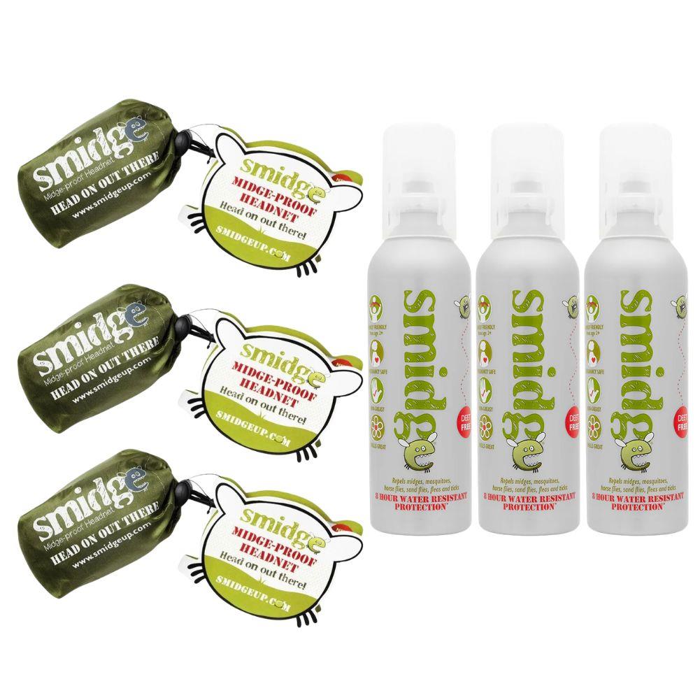 Smidge Midge and Insect-Proof Head Net & Smidge Spray 75ml (3 Pack)