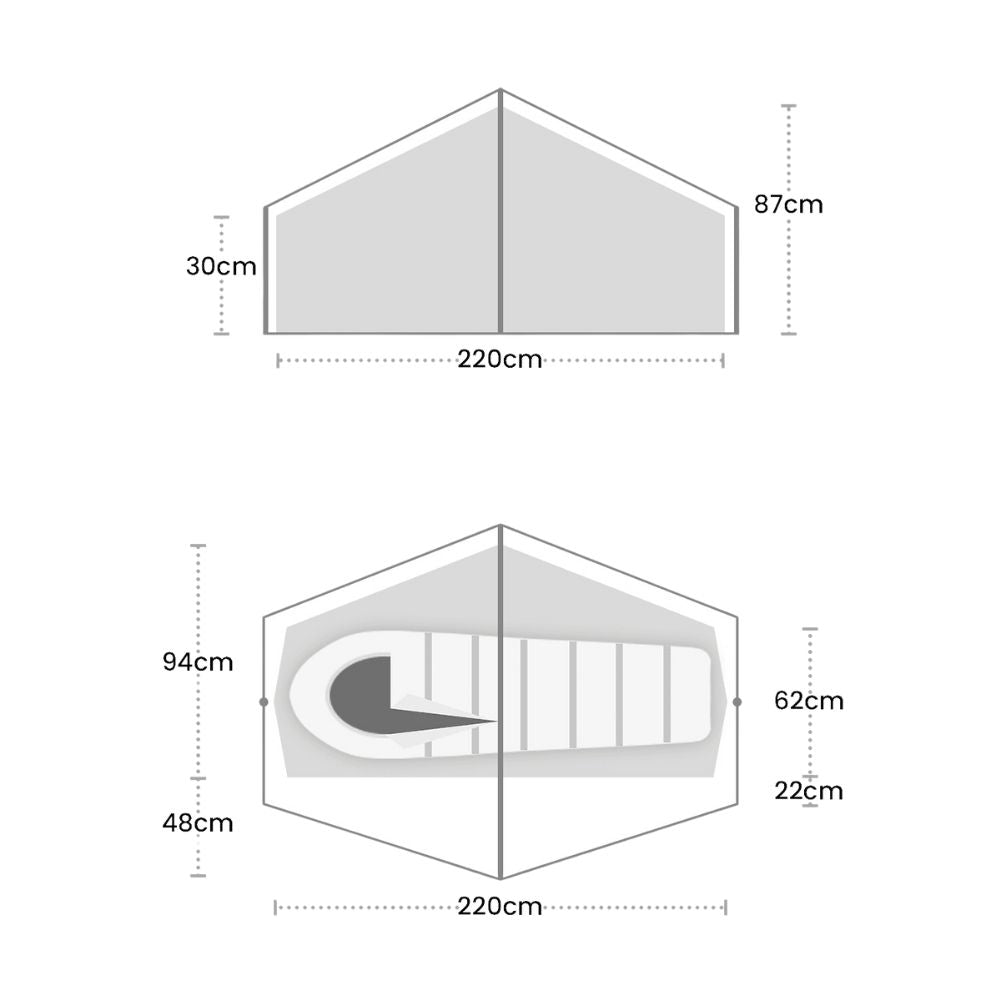 Terra Nova Laser Compact 1 Tent - 1 Man Lightweight Tent (2024) - Measurements