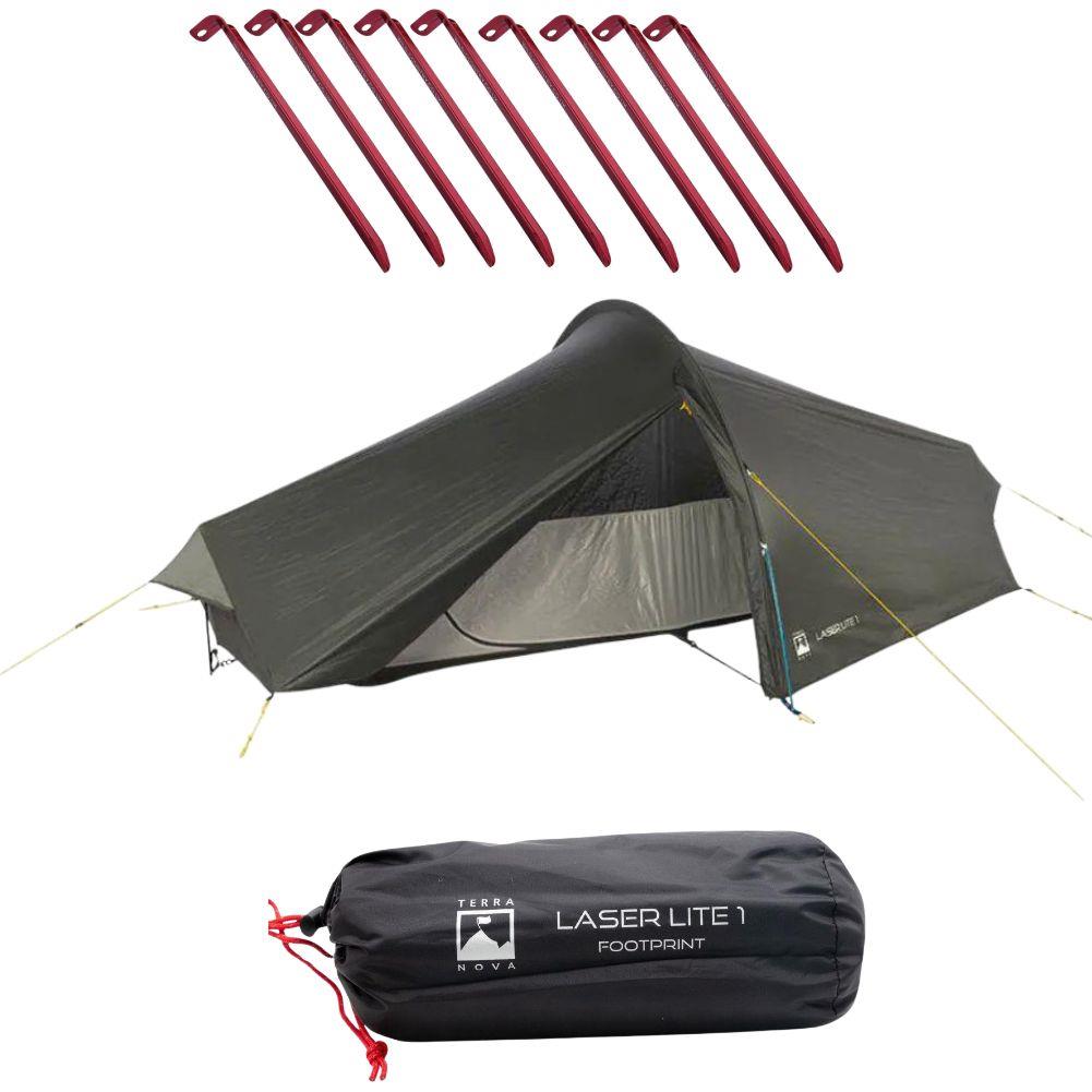 Terra Nova Laser Lite 1 Tent + Terra Nova Laser Lite 1 Tent Footprint + Free Wild Country Aluminium Alloy V-Angle Peg (10 Pack)
