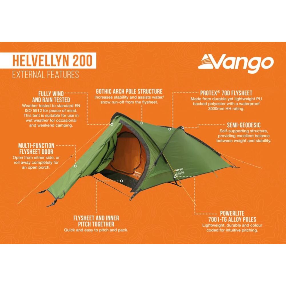 Vango Helvellyn 200 Trekking Tent - 2 Man Semi-Geodesic Tent