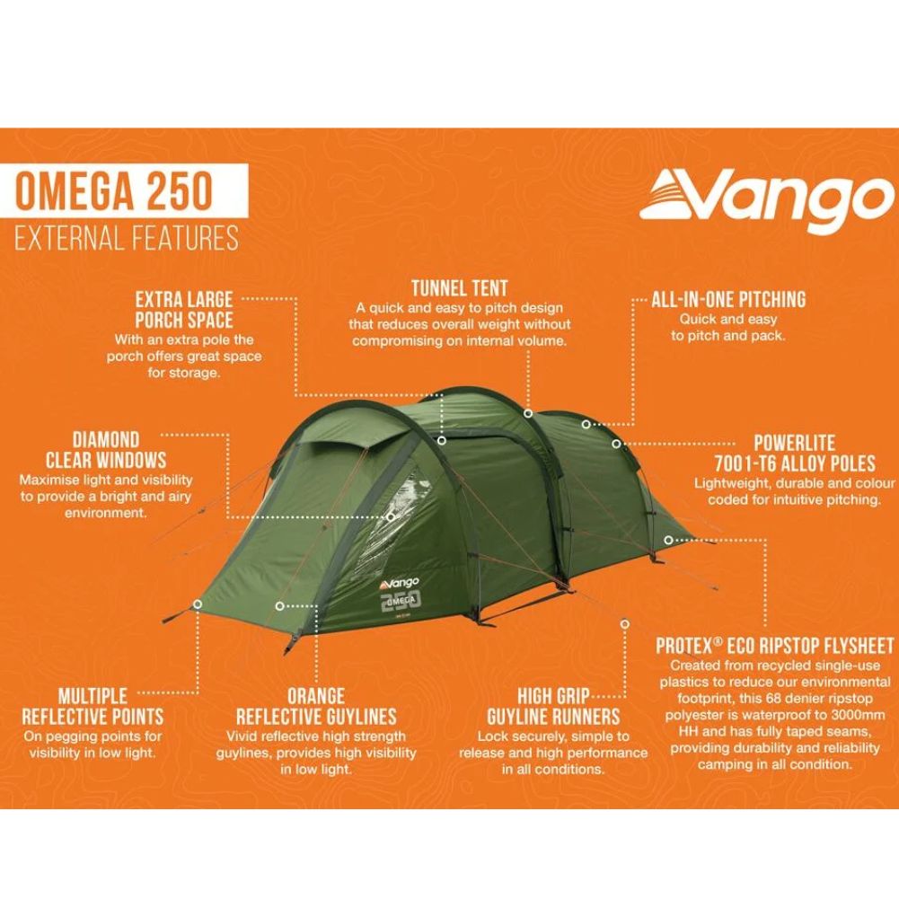 Vango Omega 250 Eco Tent - 2 Man Tunnel Tent