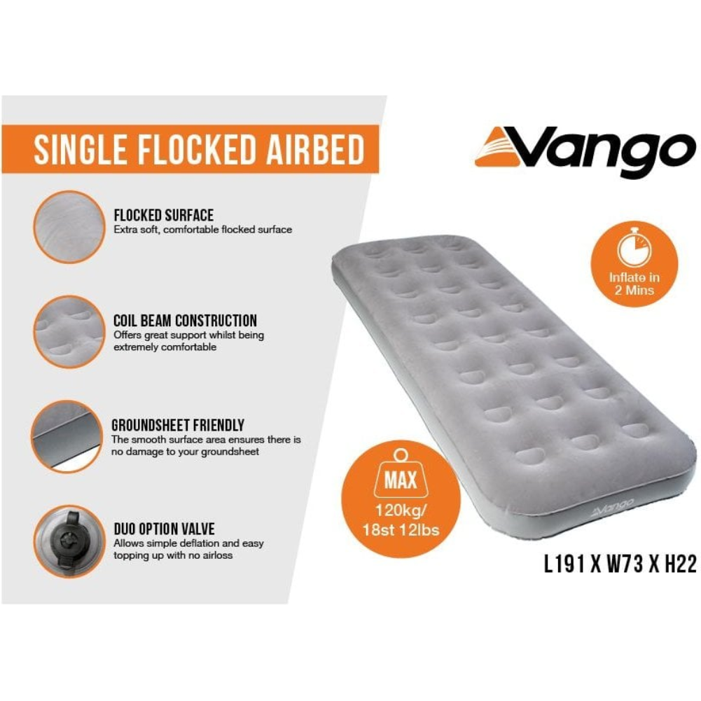 Vango Single Flocked Airbed (Nocturne Grey) info