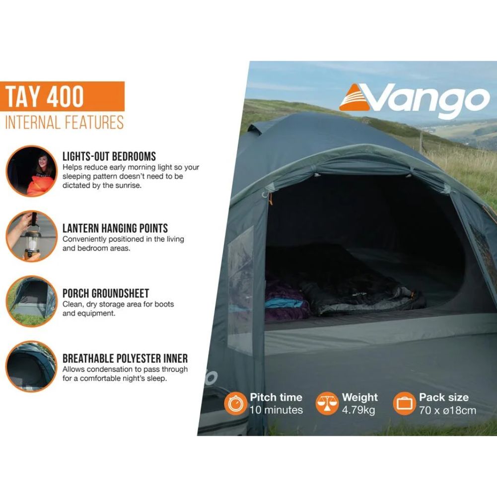 Vango Tay 400 Tent - 4 Man Tent (Deep Blue)