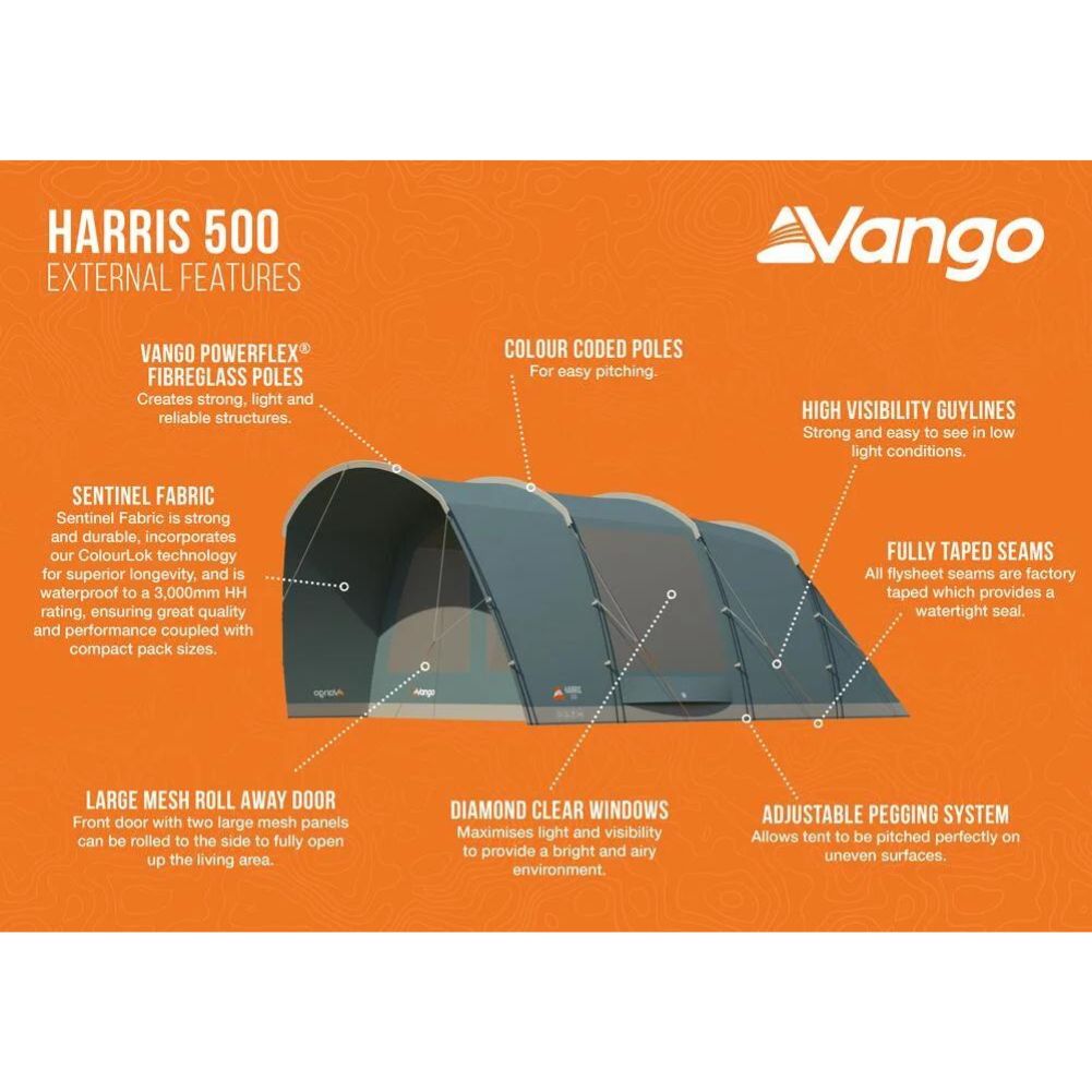 Vango Harris 500 Tent  - 5 Person Family Poled Tent - External Features